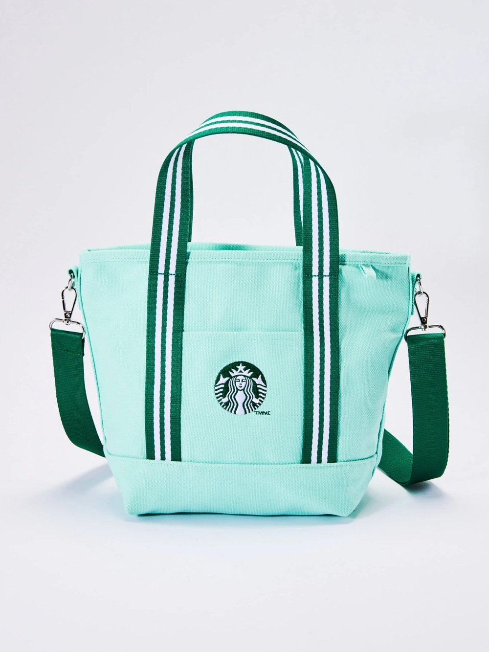 Starbucks Limited Edition 2026 Mint Green Canvas Tote with Striped Handles